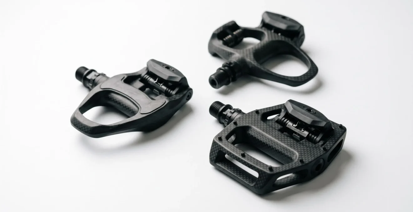 Professional comparison of Look Keo, Shimano SPD-SL, and Speedplay carbon pedal systems for cycling knee protection